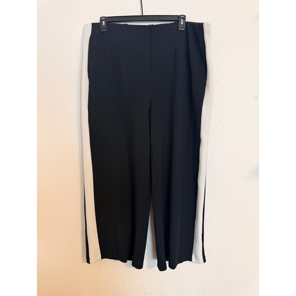 Lane Bryant Womens 22S Black White Side Stripe Wide Leg Pants Pull On Plus New
